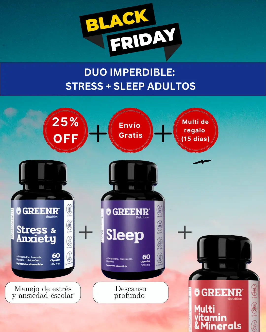 BLACK WEEK DUO VIP Adulto Compra Stress + Sleep + Regalo: Multi (15 días) + 25% OFF + envío gratis