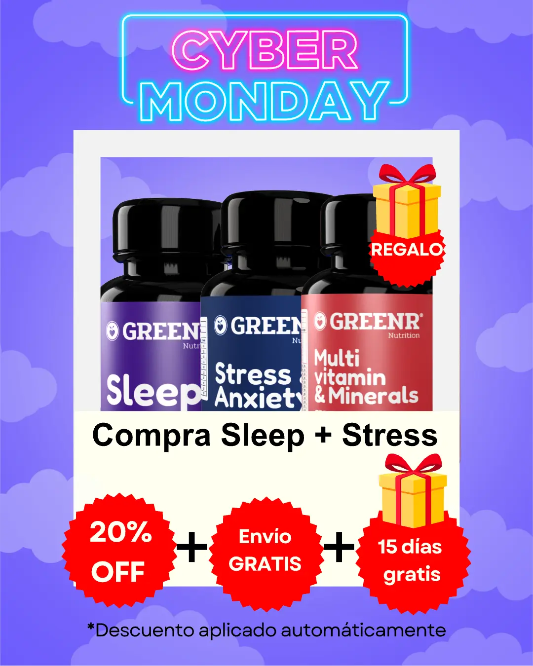 CYBERMONDAY PROMO Adulto Compra Stress + Sleep + Regalo: Multi (15 días) + 20% OFF + envío gratis