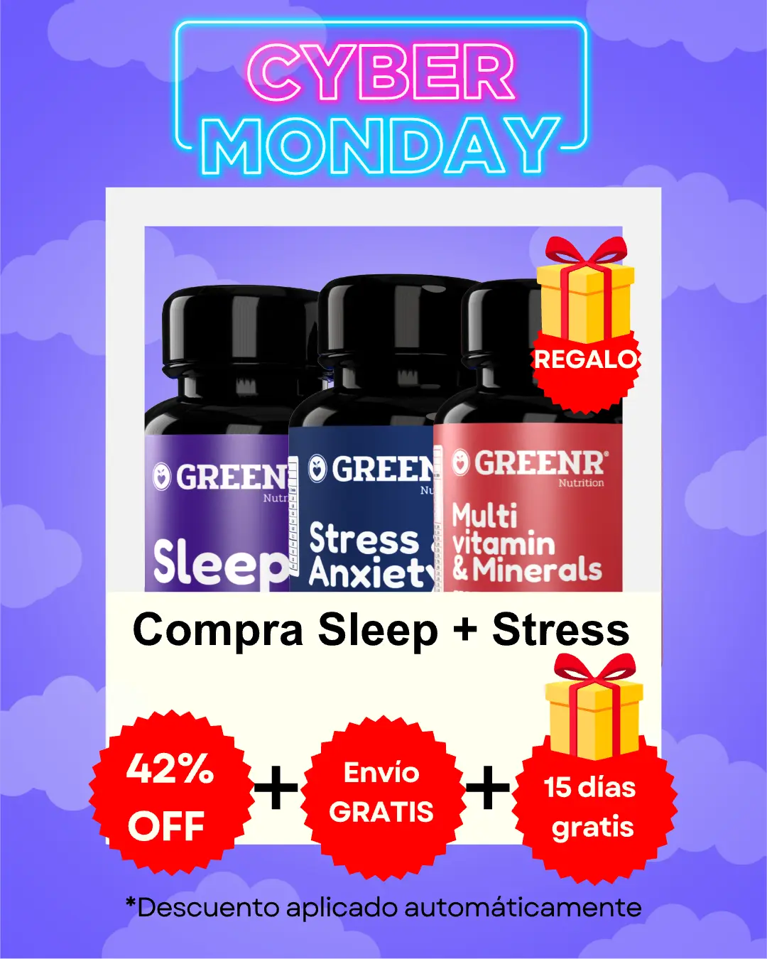 CYBERMONDAY PROMO VIP Adulto Compra Stress + Sleep + Regalo: Multi (15 días) + 42% OFF + envío gratis