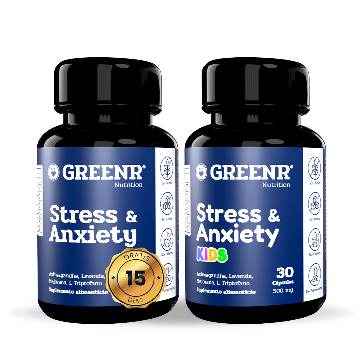 PROMO IMPERDIBLE (Tiempo limitado) Stress Kids + Stress Adulto (15 días Gratis) Greenr Nutrition